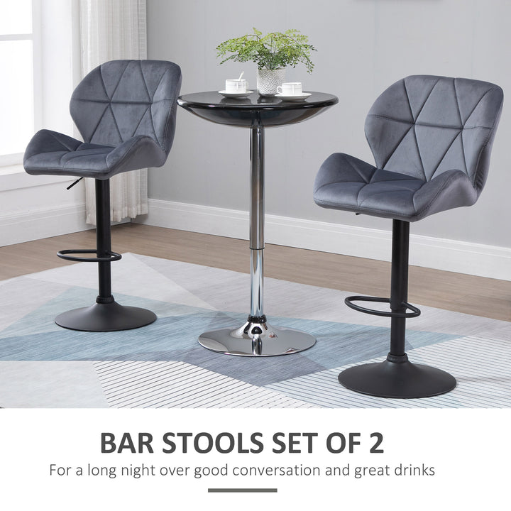 HOMCOM Bar Stool Set of 2 Fabric Adjustable Height Armless Upholstered Counter Chairs with Swivel Seat, Black