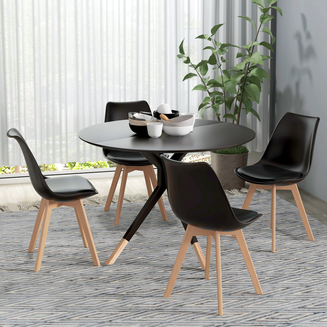 HOMCOM Modern Dining Table Chairs Set of 4, Rubber Wood Kitchen Table Chairs with PU Leather Cushion for Living Room, Bedroom