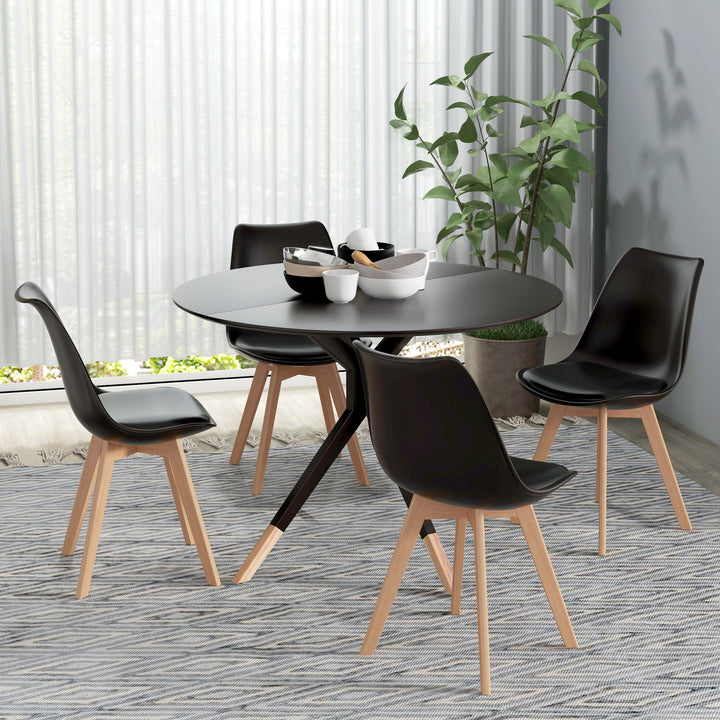HOMCOM Modern Dining Table Chairs Set of 4, Rubber Wood Kitchen Table Chairs with PU Leather Cushion for Living Room, Bedroom