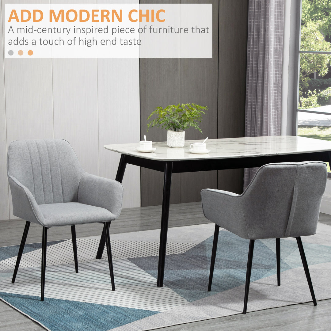 HOMCOM Dining Chairs Set of 2, Linen Upholstery Accent Chair with Back, Armrest, Metal Legs, Dark Grey