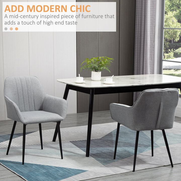 HOMCOM Dining Chairs Set of 2, Linen Upholstery Accent Chair with Back, Armrest, Metal Legs, Dark Grey