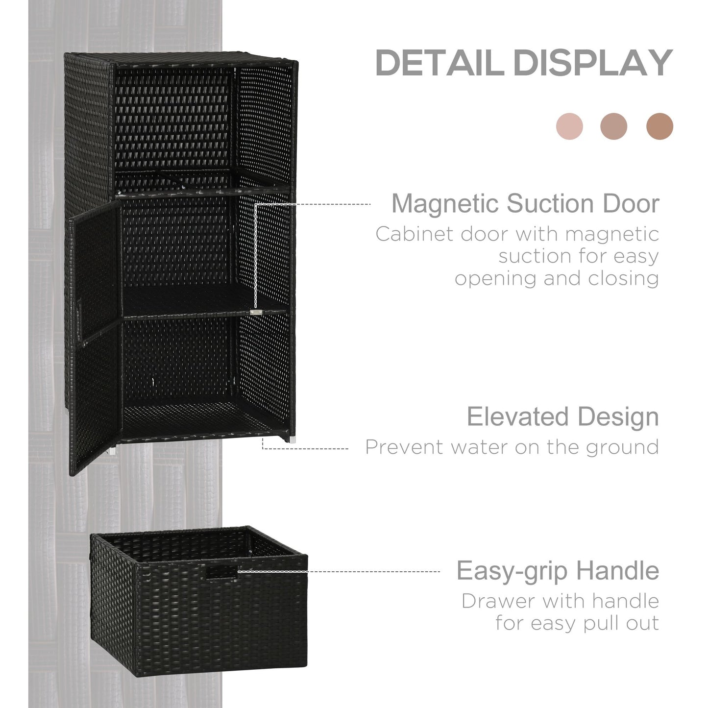 Outsunny Patio Storage Cabinet, Outdoor Towel Rack for Pool, Waterproof PE Rattan Wicker, Hot Tub Accessory, with Basket Drawer, Mixed Grey