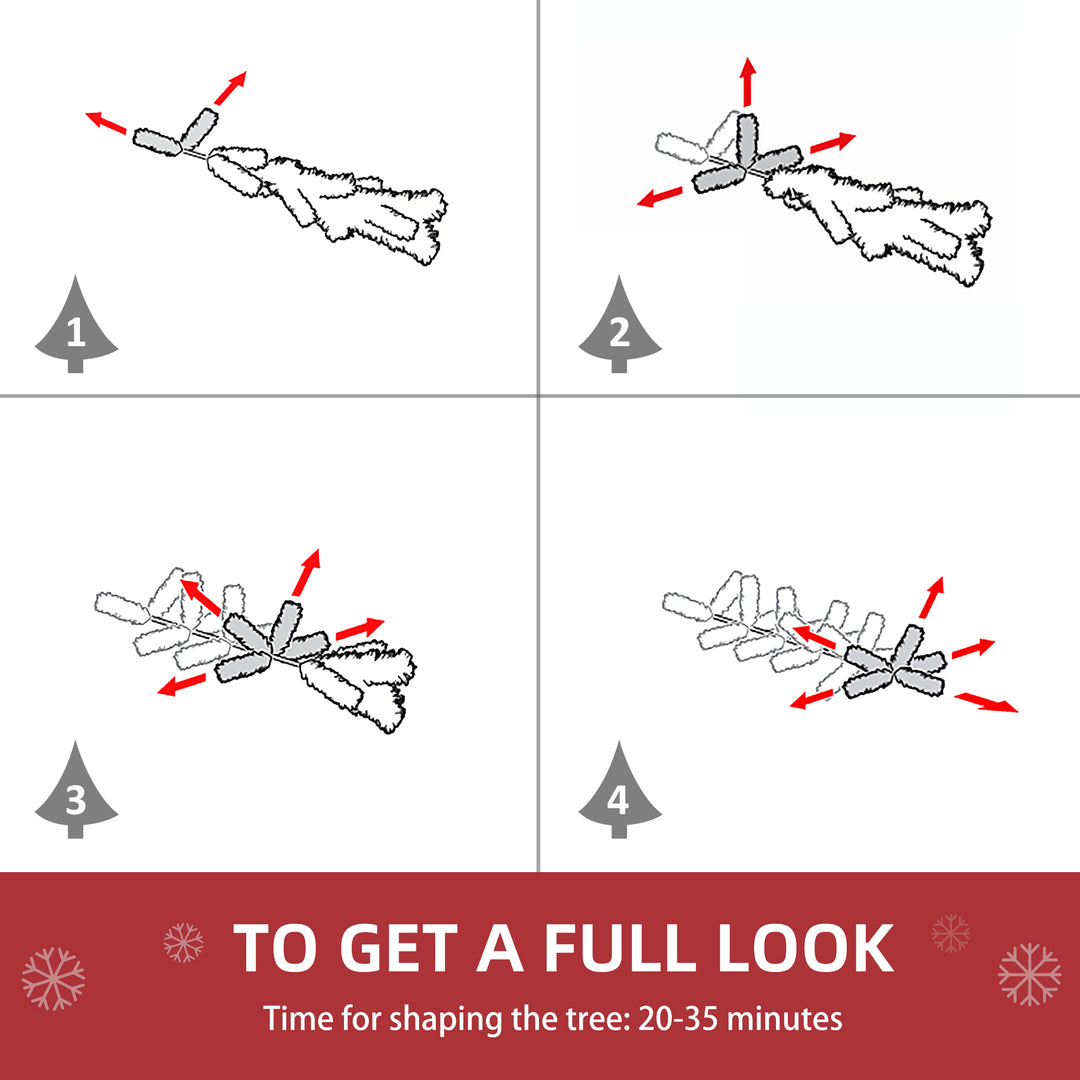 HOMCOM 6ft Snow Flocked Artificial Tree 250 LED Light 928 Branches Christmas Season