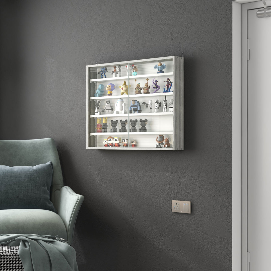 HOMCOM 5-Tier Display Cabinet, Shot Glass Display Case, Glass Curio Cabinet with 2 Glass Doors and 4 Adjustable Shelves, Black