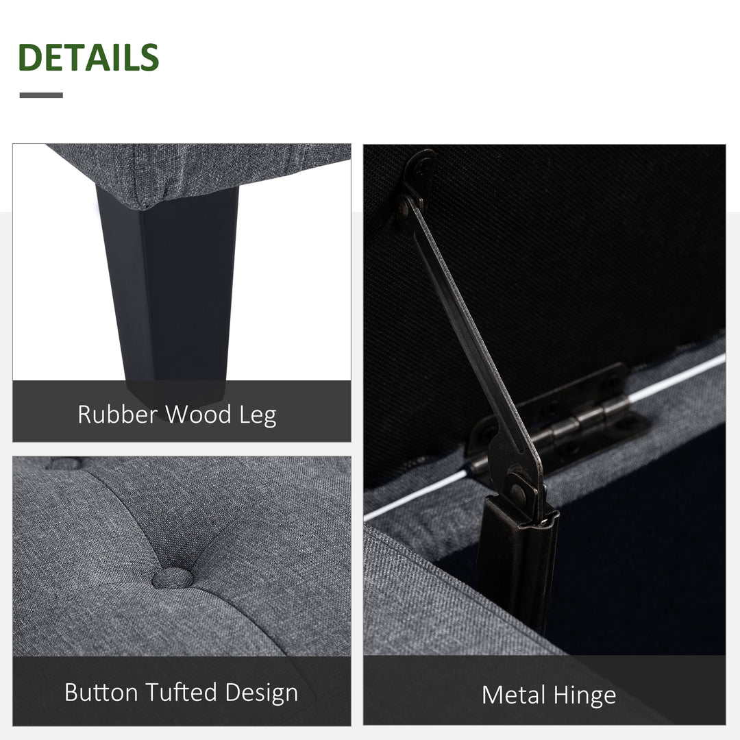 HOMCOM Storage Ottoman Bench, Linen Upholstered Bench with Tufted Design, Brown