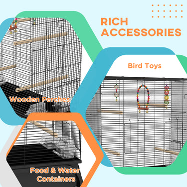 PawHut 51" Bird Cage for Budgies Canaries Finches Lovebirds Parakeets with Rolling Stand, Toys, Black