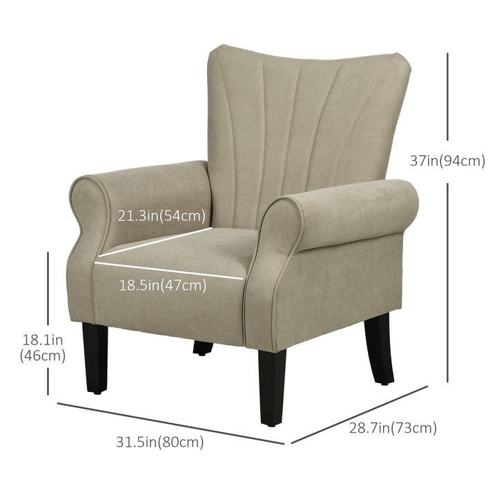HOMCOM Fabric Armchair, Modern Accent Chair with Wood Legs for Living Room, Bedroom, Home Office, Beige