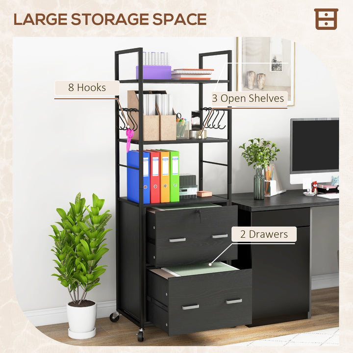 Vinsetto Mobile Filing Cabinet 2 Drawer File Cabinet with Key Adjustable Hanging Bar for Letter A4 and Legal Size Black