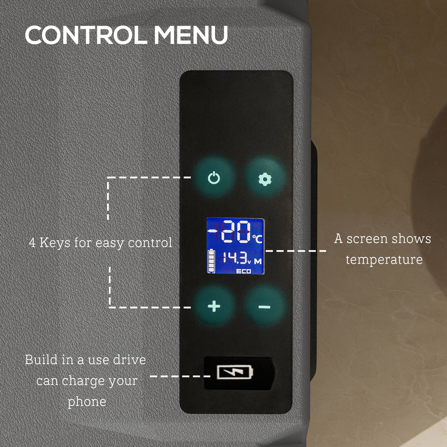 Outsunny 50 Liter Car Refrigerator Portable Freezer 12/24V Electric Cooler Box for Camping, Travel, Picnic, Down to -20â„ƒ