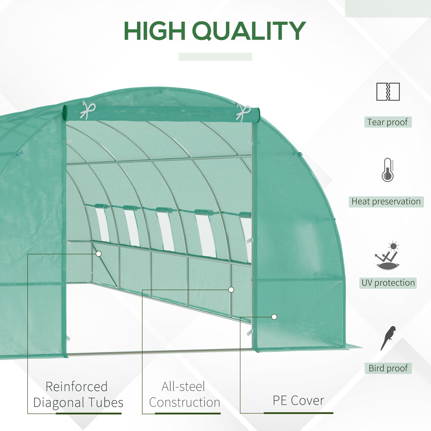 Outsunny Walk-in Greenhouse 20x10x7ft Heavy Duty Outdoor Backyard Seed Plant Vegetables Grow Warm House Green