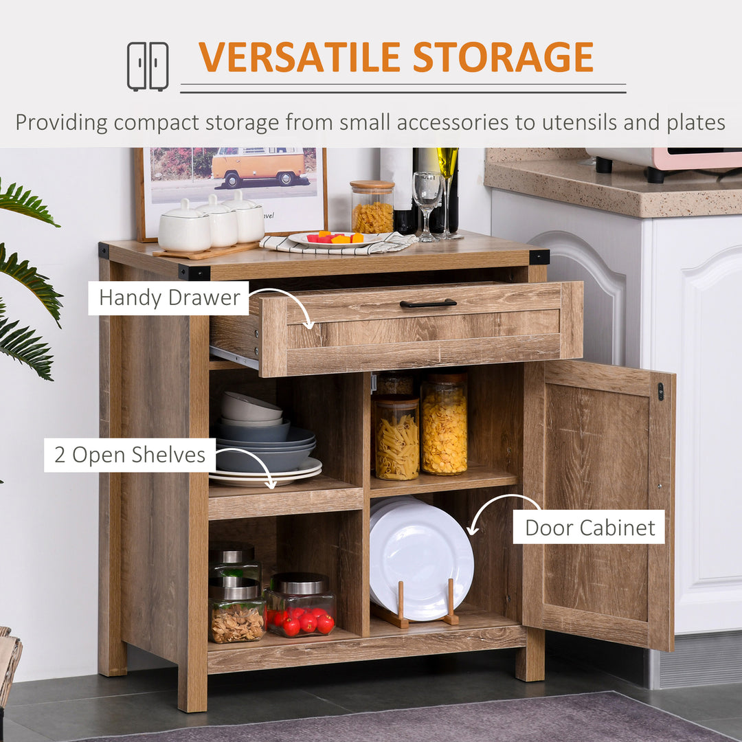 HOMCOM Rustic Barn Door Storage Cabinet Modern Farmhouse Buffet Sideboard for Kitchen and Dining Room White