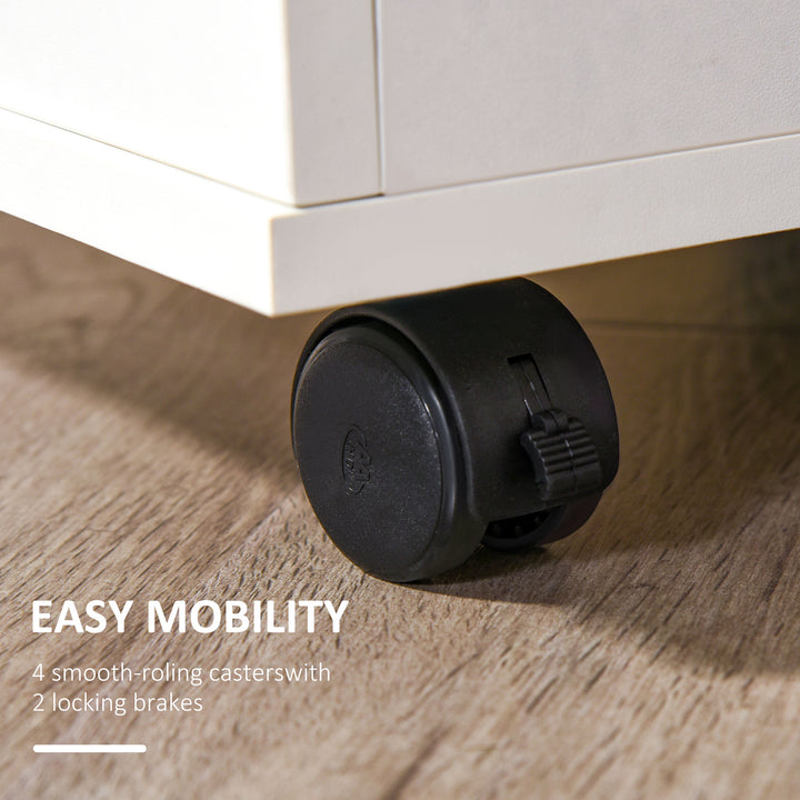 Vinsetto Mobile Filing Cabinet with Wheels, 3 Drawer File Cabinet with Lock and Keys for Home Office, White