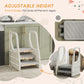 Qaba Adjustable Height Toddler Step Stool with Handle & Foot Pads, Grey