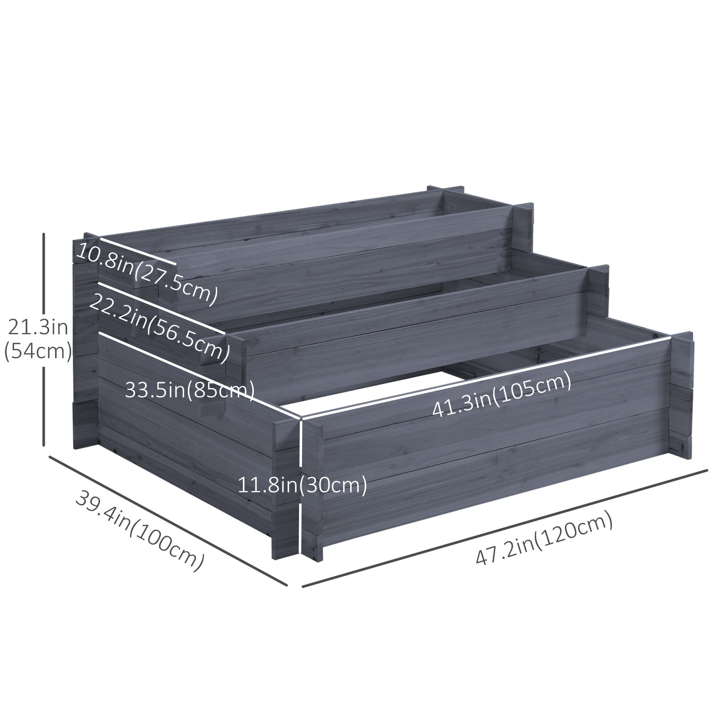 Outsunny 3-Tier Wood Raised Garden Bed, Elevated Planting Box, Outdoor Vegetable Flower Container, Herb Garden Indoor Kit, Natural