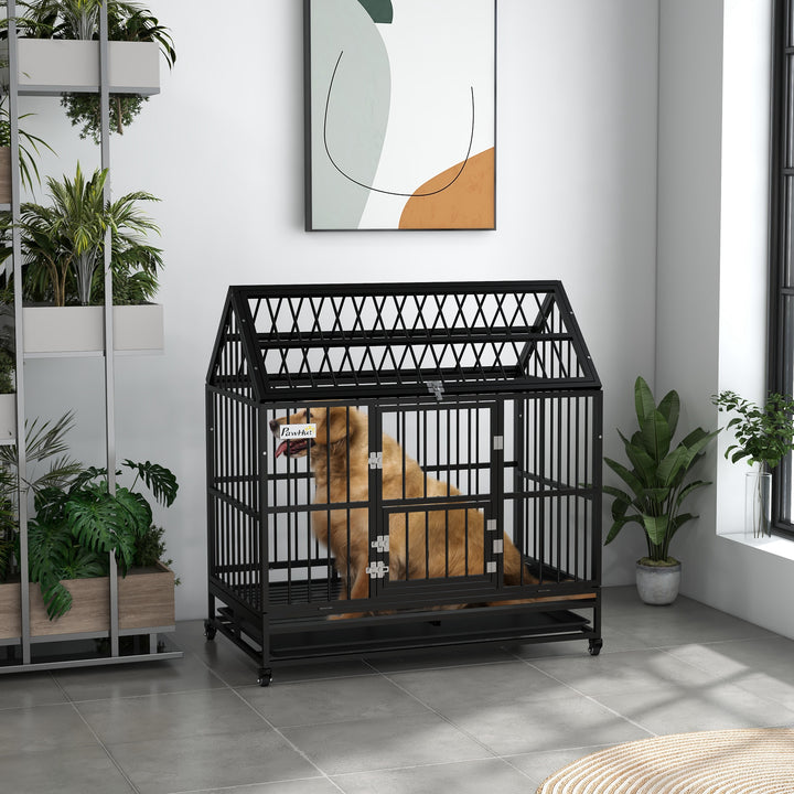 PawHut 49" Heavy Duty Dog Crate with Removable Tray, Doors, Openable Roof, for Large and Extra Large Dogs, Black