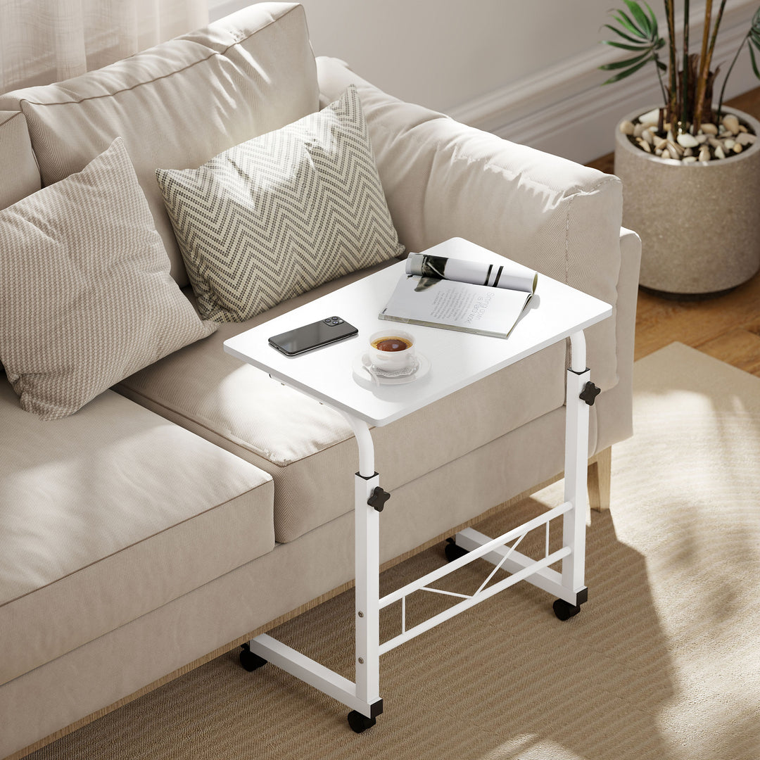 HOMCOM Mobile Standing Desk with Adjustable Height, 23.5 inch Stand Up Desk with Wheels, Natural Wood