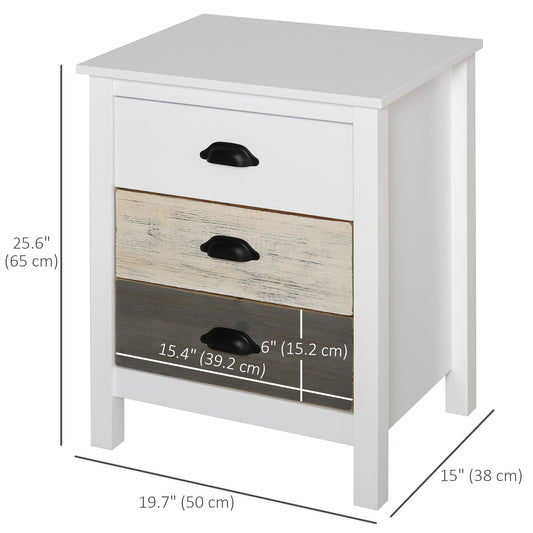 HOMCOM Accent Table Storage Cabinet with 3 Drawers Wooden Bedside Table Night Stand, Home Furniture