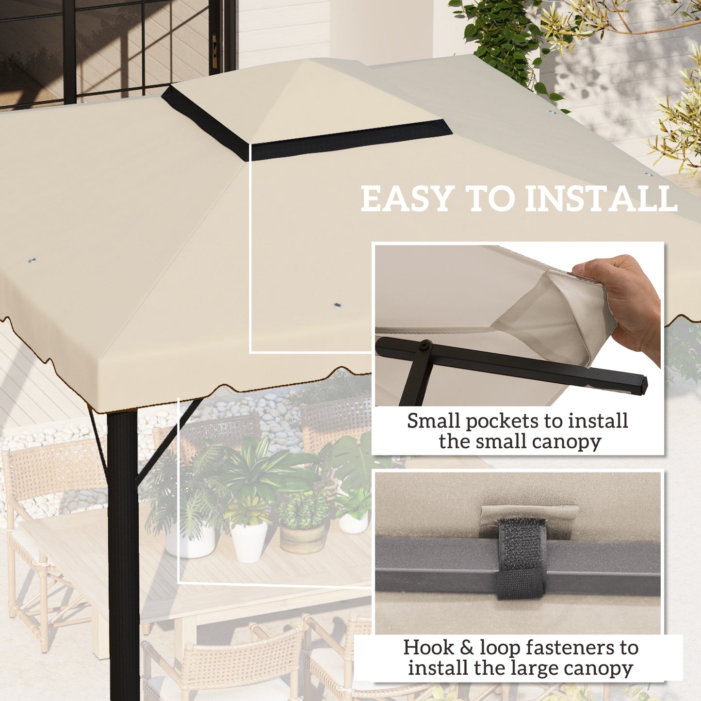 Outsunny 10' x 10' Gazebo Replacement Canopy, Gazebo Top Cover with Double Vented Roof for Garden Patio Outdoor TOP ONLY, Beige