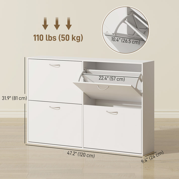 HOMCOM Flip Down Shoe Storage, Multi Cabinet, Wooden Shoe Rack, Entryway Shelf, 4 Drawer Organizer, Freestanding Unit, Brown