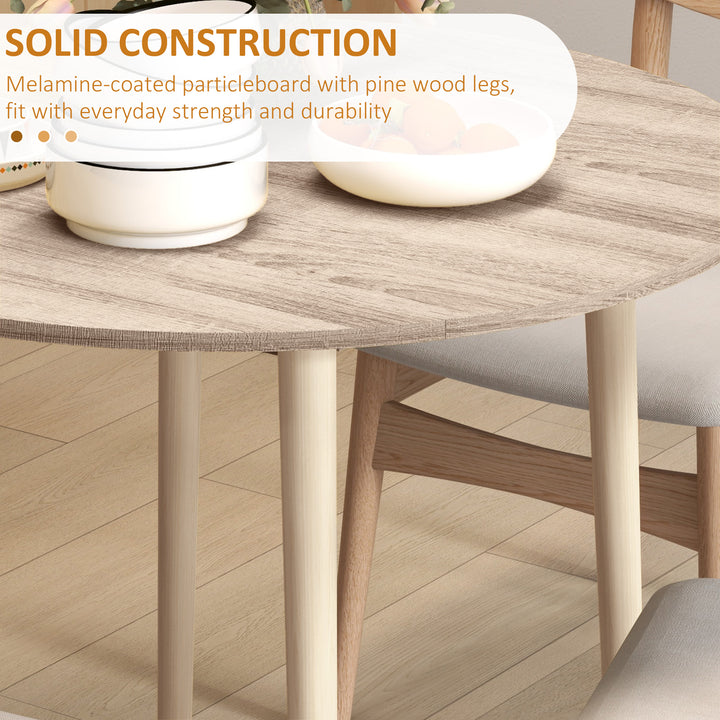 HOMCOM Folding Dining Table, Round Drop Leaf Kitchen Table for Small Spaces with Wood Legs, Oak