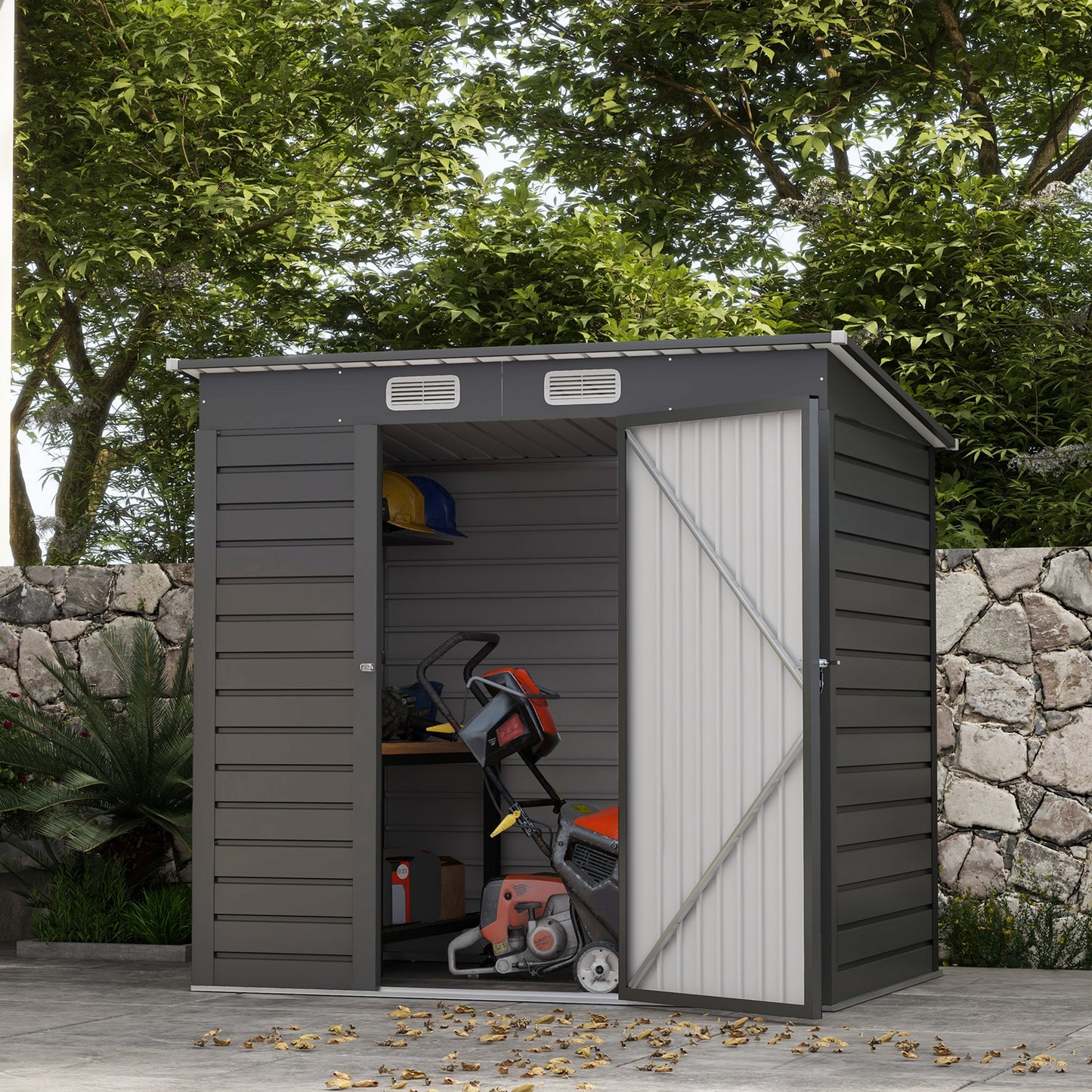 Outsunny 6 x 4FT Galvanized Garden Storage Shed, Metal Outdoor Shed with Double Doors and 2 Vents, Grey