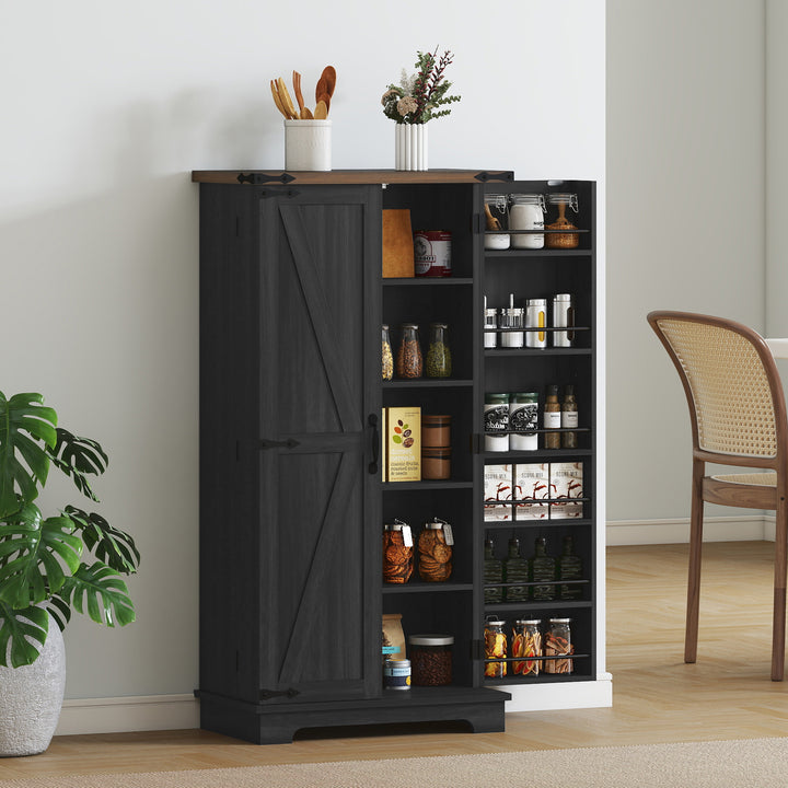 HOMCOM 47" Kitchen Pantry Storage Cabinet, Farmhouse Kitchen Pantry Cabinet with Adjustable Shelves and Door Shelves, Black