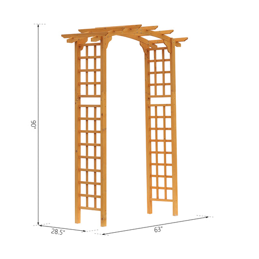 Outsunny 7.5FT Wood Garden Arch Trellis, Outdoor Walkway Round Pergola Style Arbor for Decorative Climbing Plants, Patio, Lawn, Backyard Party, Ceremony Decoration Accessories, Yellow