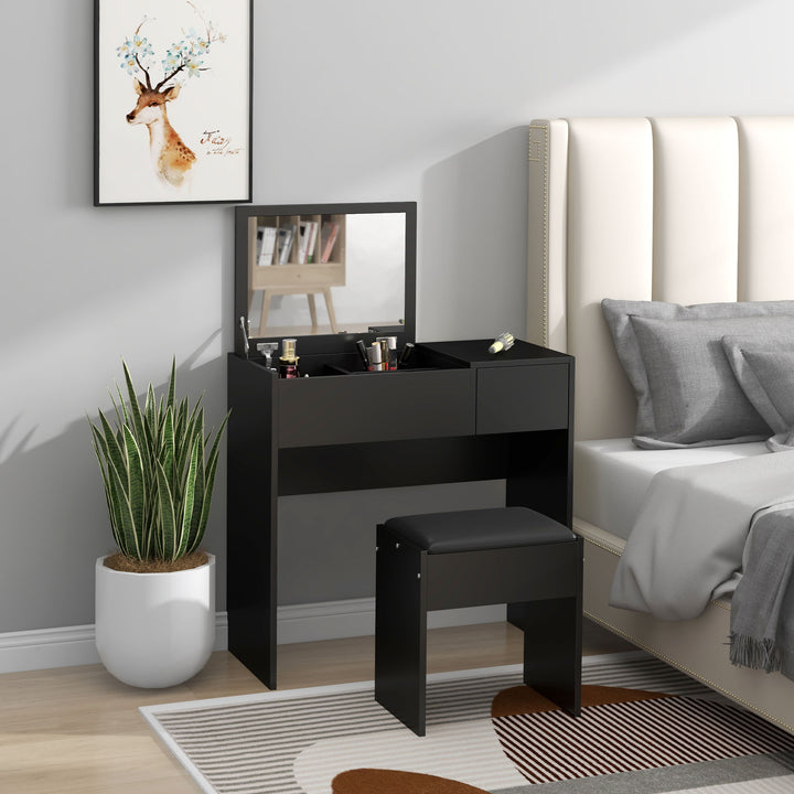 HOMCOM Modern Vanity Set with Flip Top Mirror and Cushioned Stool, Dressing Table with Storage Drawer for Bedroom, White