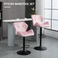 HOMCOM Velvet-Touch Bar Stool Set of 2 Fabric Adjustable Height Armless Counter Chairs with Swivel Seat, Pink