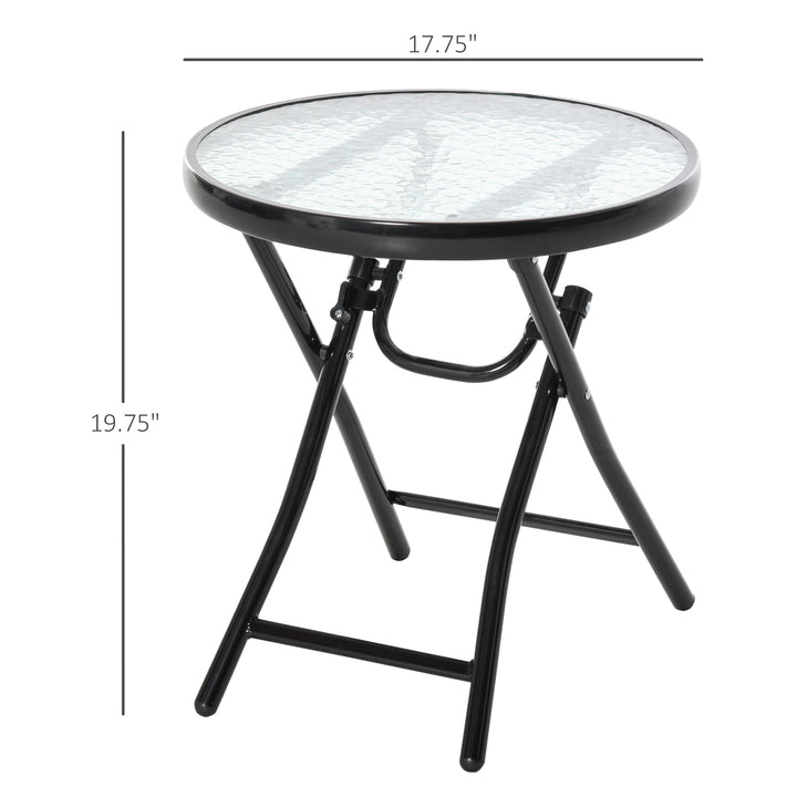 Outsunny Φ18" Round Patio Table, Folding Coffee Table with Tempered Glass Tabletop, Portable Bistro Table for Patio, Balcony, Backyard, Poolside