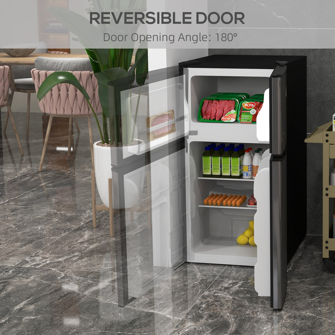 HOMCOM 3.2 Cu Ft Compact Refrigerator, Mini Fridge with Freezer, Adjustable Shelves and Reversible Doors for Bedroom, White