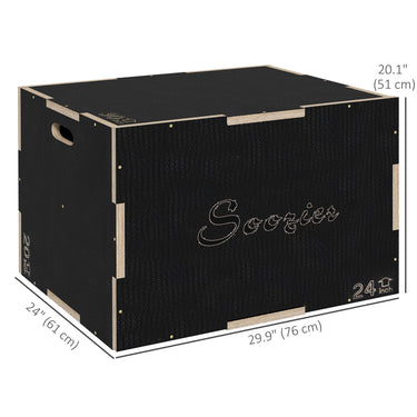 Soozier 30/24/20 In Wooden Plyometric Jump Box with Handle Openings for Home Gym Workout Training