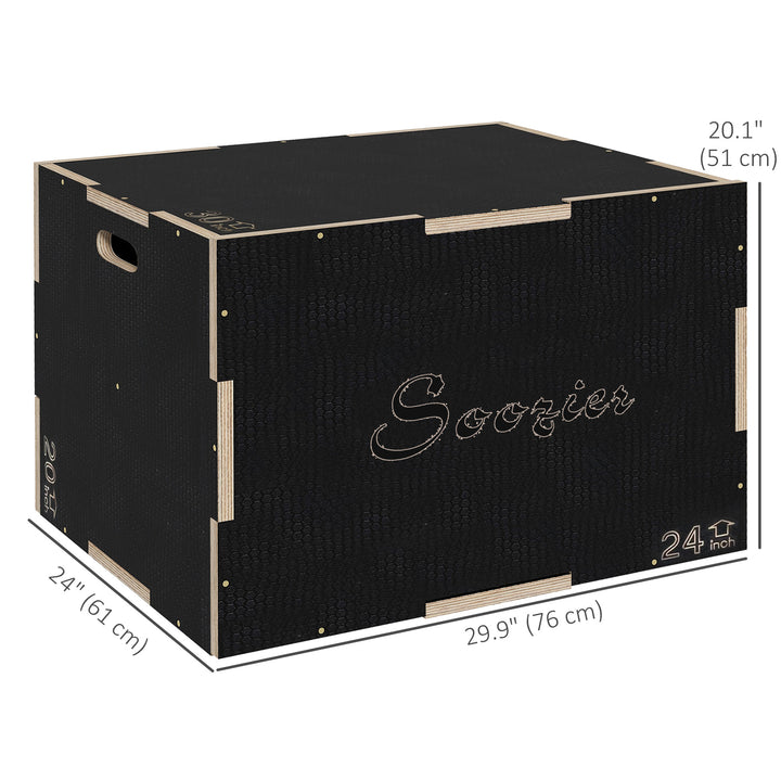 Soozier 30/24/20 In Wooden Plyometric Jump Box with Handle Openings for Home Gym Workout Training