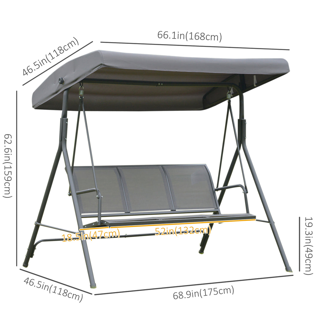 Outsunny 3-Seater Swing Chair Covered Garden Hammock A-Frame Outdoor Porch Glider Sling Seat with Adjustable Canopy Cover, Grey