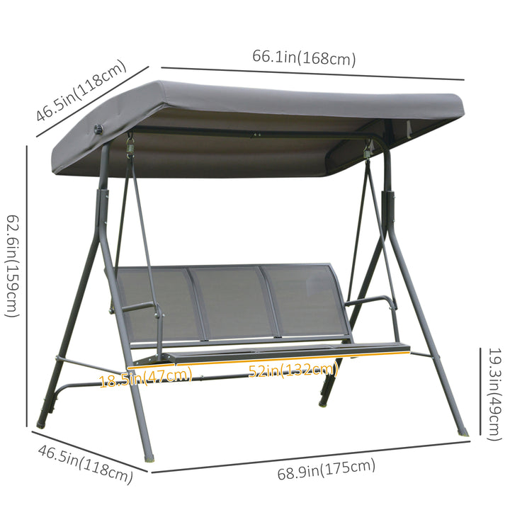 Outsunny 3-Seater Swing Chair Covered Garden Hammock A-Frame Outdoor Porch Glider Sling Seat with Adjustable Canopy Cover, Grey