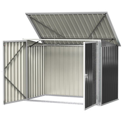 Outsunny Outdoor Metal Storage Shed Garden Garbage Can Organizer with Double Door and Vents for 2 Trash Cans, Dark Grey