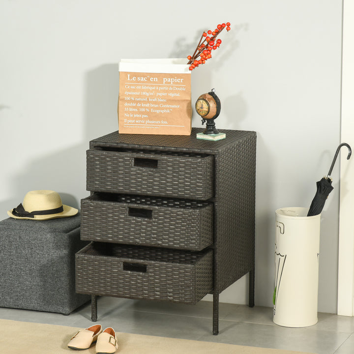 Outsunny 32" Poolside Rattan Wicker Patio Organizer Storage Cabinet Bathroom Storage w/ 3 Large Drawers Garden Outdoor
