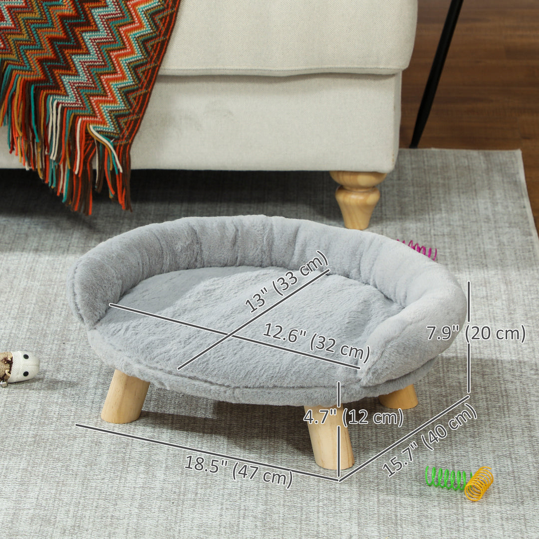 PawHut Elevated Dog Sofa Bed, Cat Couch with Washable Cover, Wooden Legs, for Miniature Dogs, Grey