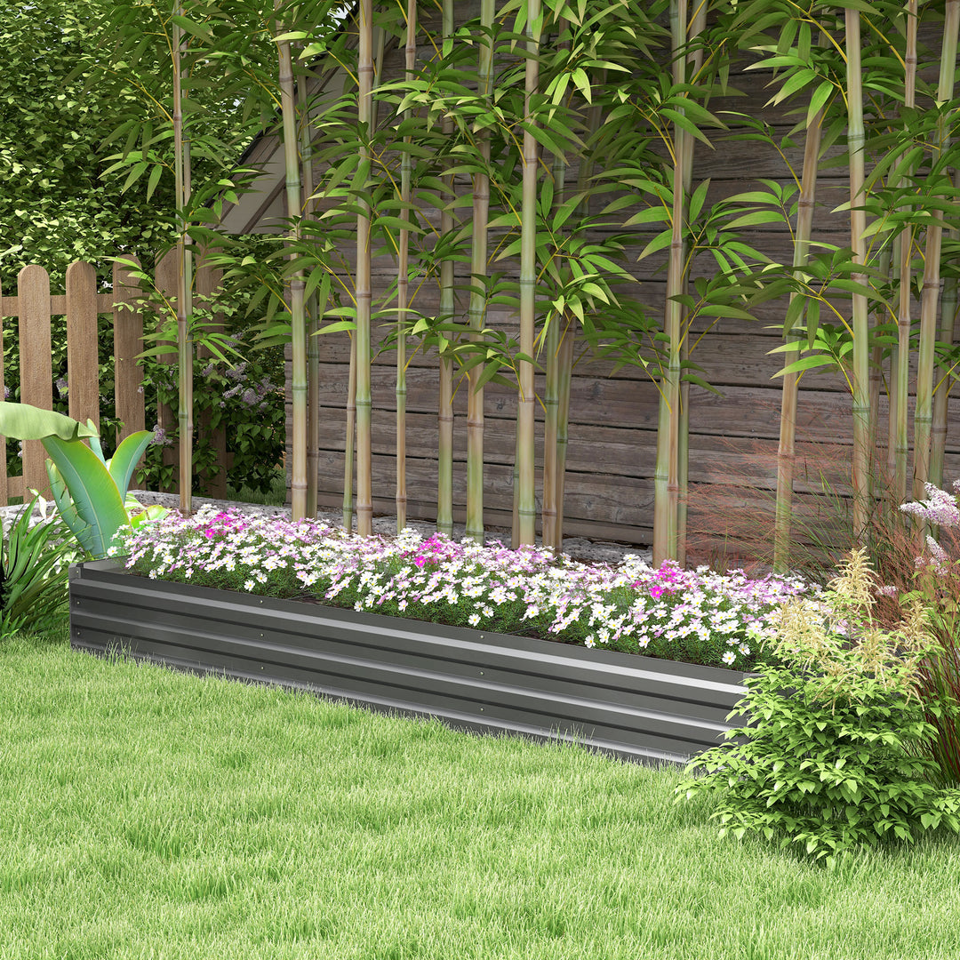 Outsunny 8'x2'x1' Galvanized Raised Bed, Large Elevated Planter Box for Growing Flowers, Herbs and Vegetables, Dark Grey