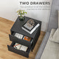 HOMCOM Modern Bedside Table, Nightstand with 2 Drawers and Pine Wood Legs for Bedroom, Living Room, Black