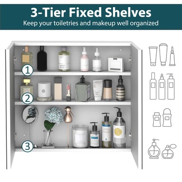 kleankin Wall Mounted Mirror Cabinet, Bathroom Medicine Cabinet with Mirror, 2 Doors and 3-tier Shelving, White