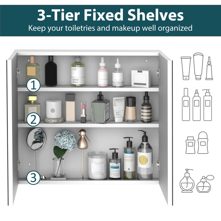 kleankin Wall Mounted Mirror Cabinet, Bathroom Medicine Cabinet with Mirror, 2 Doors and 3-tier Shelving, White