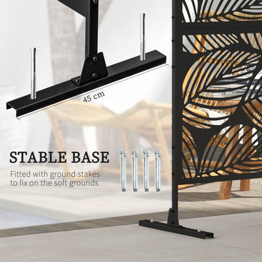 Outsunny 6.5FT Decorative Outdoor Divider, Metal Privacy Screen with Stand, Leaf Style, Black