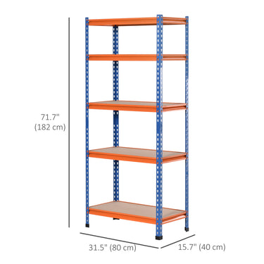 HOMCOM 5-Tier Heavy Duty Garage Shelf, Metal Shelving Unit with Adjustable Shelves, Metal Frame, 31.5"x15.75"x71.75", 3300 lbs Capacity for Workshop, Shed, Office