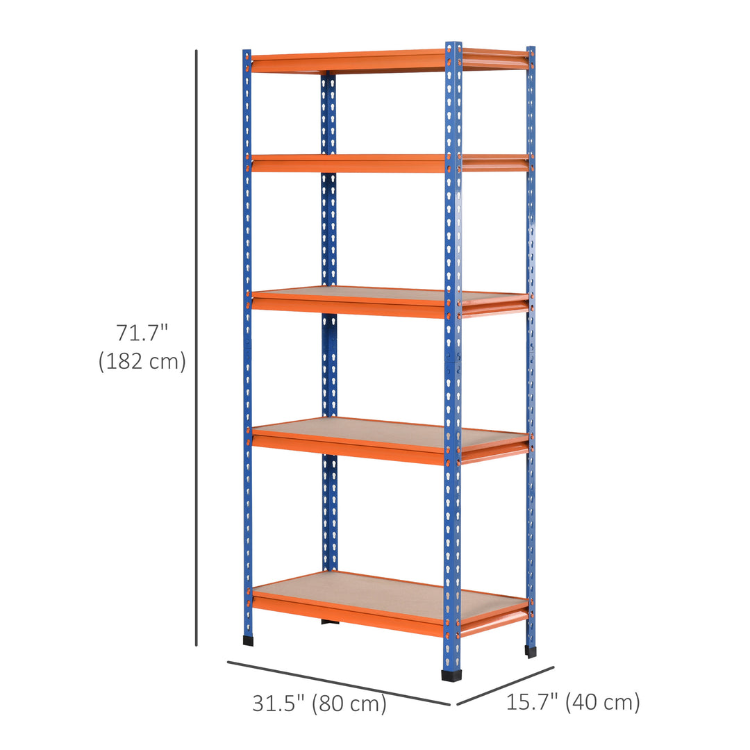 HOMCOM 5-Tier Heavy Duty Garage Shelf, Metal Shelving Unit with Adjustable Shelves, Metal Frame, 31.5"x15.75"x71.75", 3300 lbs Capacity for Workshop, Shed, Office