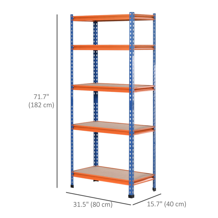 HOMCOM 5-Tier Heavy Duty Garage Shelf, Metal Shelving Unit with Adjustable Shelves, Metal Frame, 31.5"x15.75"x71.75", 3300 lbs Capacity for Workshop, Shed, Office