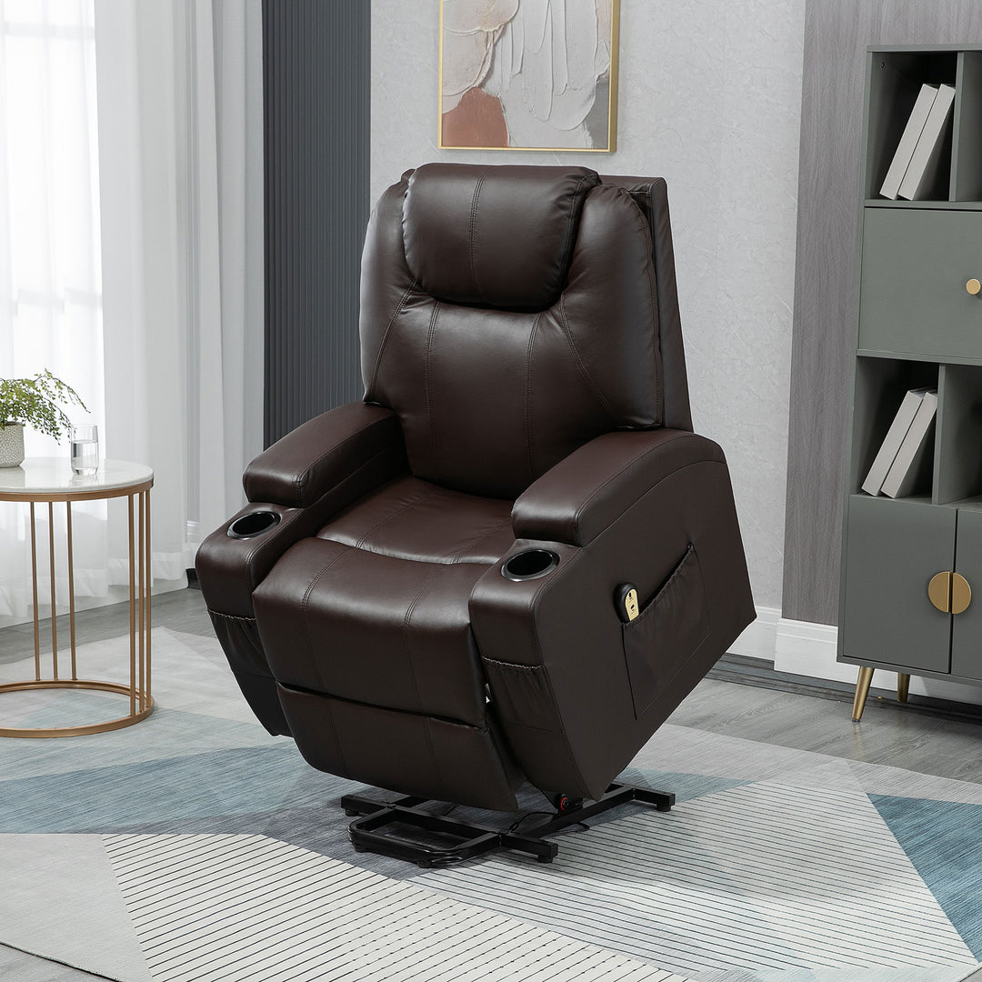 HOMCOM Power Lift Recliner Chair for Elderly, PU Leather Lift Chair with Footrest, Remote Control, Side Pockets and Cup Holders, Reclining Sofa for Living Room, Black