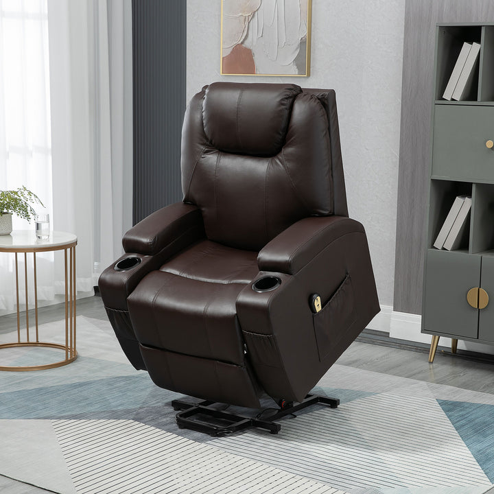 HOMCOM Power Lift Recliner Chair for Elderly, PU Leather Lift Chair with Footrest, Remote Control, Side Pockets and Cup Holders, Reclining Sofa for Living Room, Black