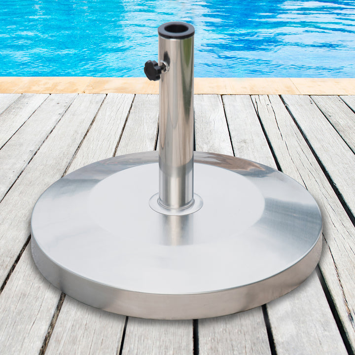 Outsunny 55 lbs Cement Round Patio Umbrella Stand, 19" Stainless Steel Base Stand Holder, Silver