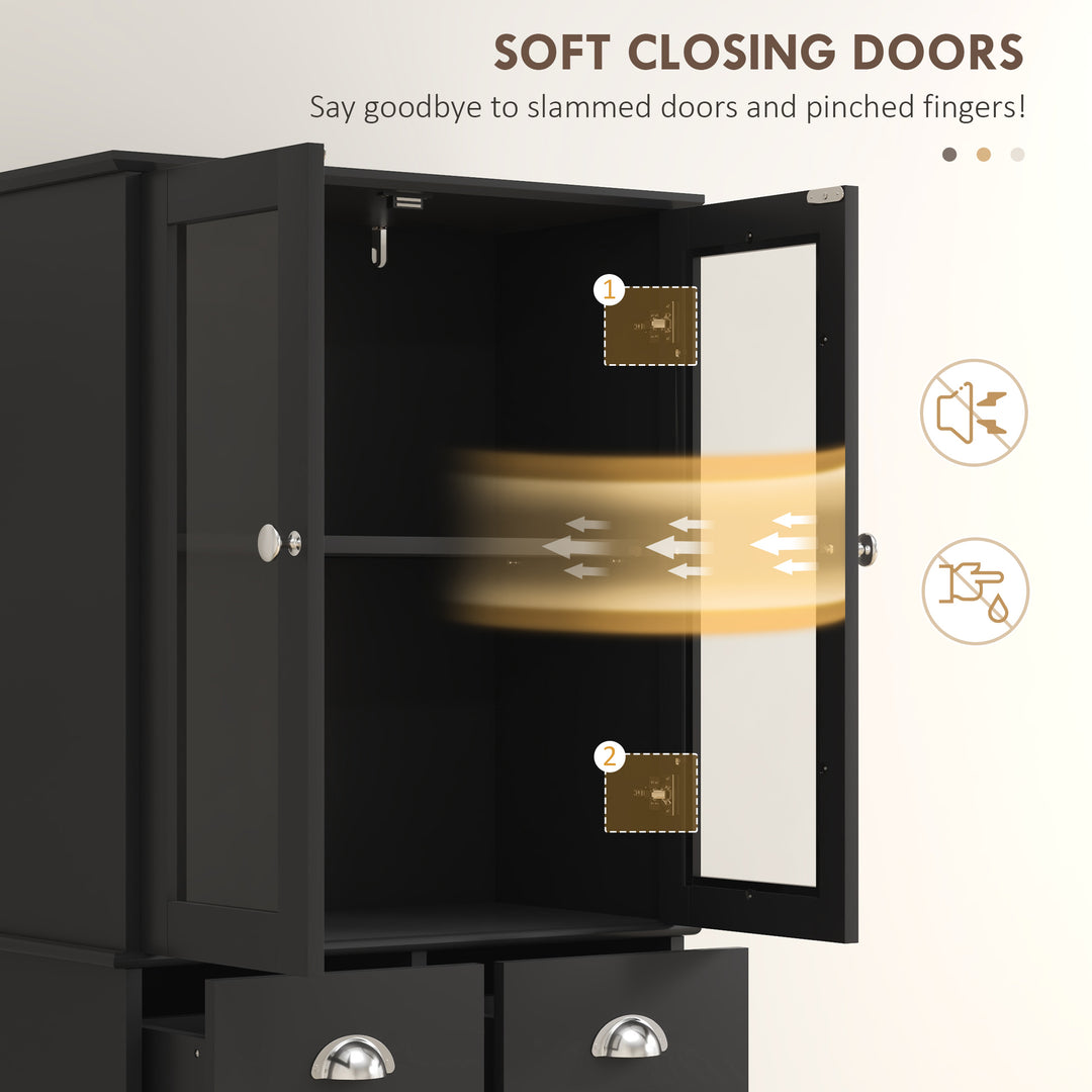 HOMCOM 61" Kitchen Pantry Cabinet, Freestanding Farmhouse Buffet Storage Cabinet with Soft Close Glass Doors and Adjustable Shelves, White